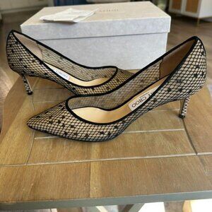 Jimmy Choo Romy 60mm Heels in Black polka dot Mesh *NEW*